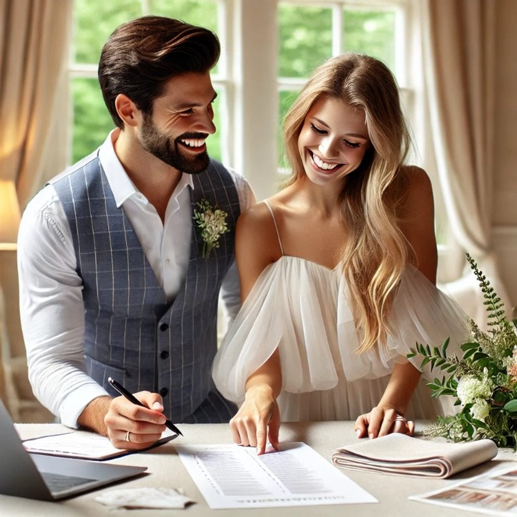 Brautpaar checkt Checkliste