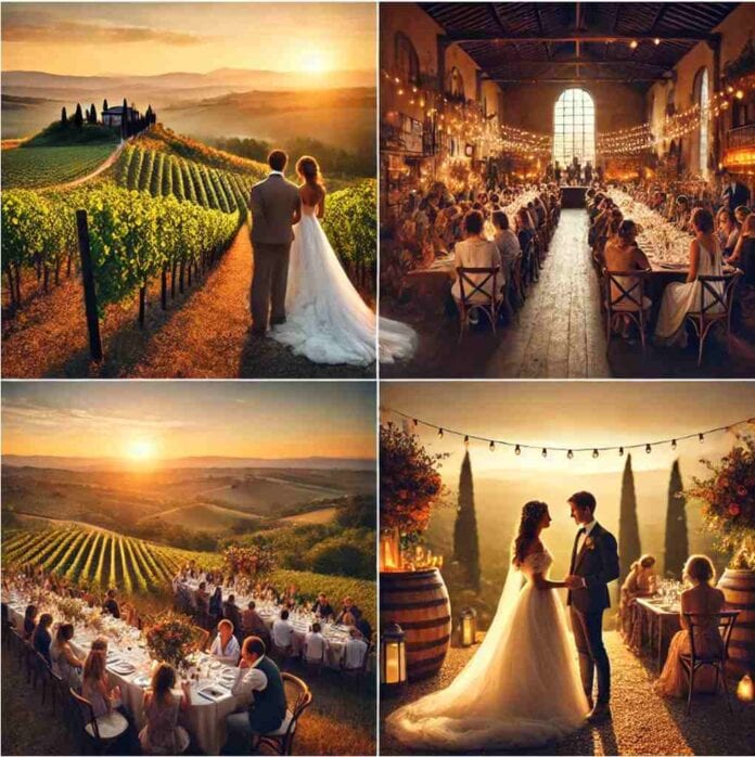 Hochzeitspaar in toskanischem Weinberg