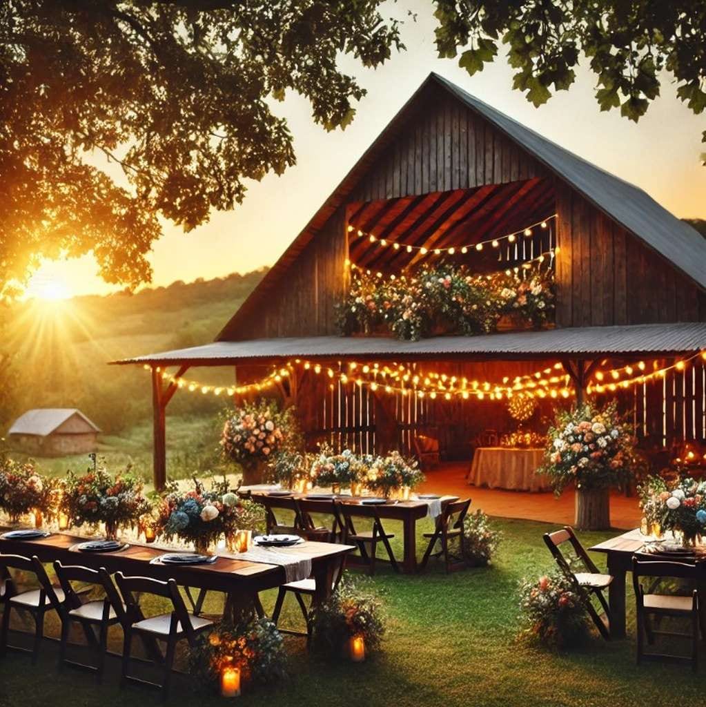 Romantische Scheunenhochzeit mit Lichterketten