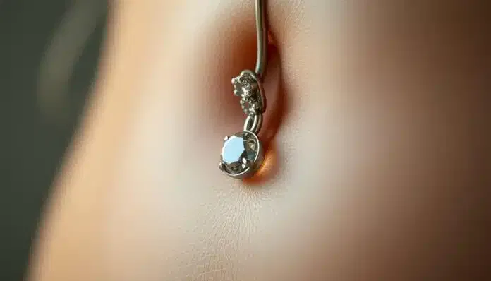 Bauchnapelpiercing-mit-Kristall-Steine Bauchnapelpiercing mit Kristall Steine