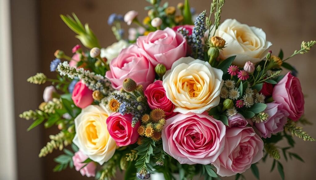 Brautstrauß mit saisonalen Blumen