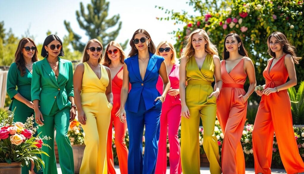 Farbenfrohe Hosenanzüge für Hochzeitsgäste