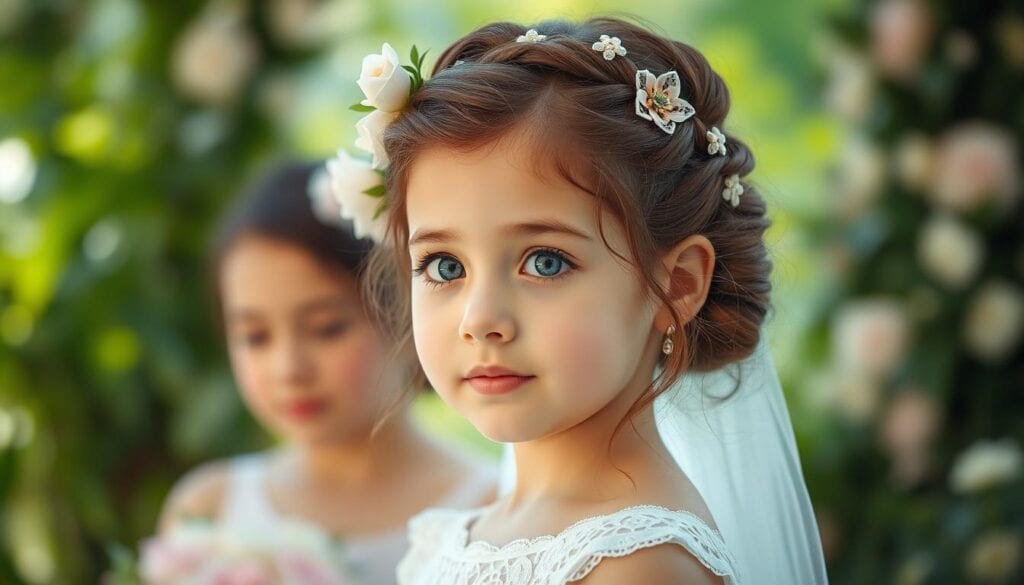 Hochzeitsfrisuren Blumenmädchen Accessoires 2025