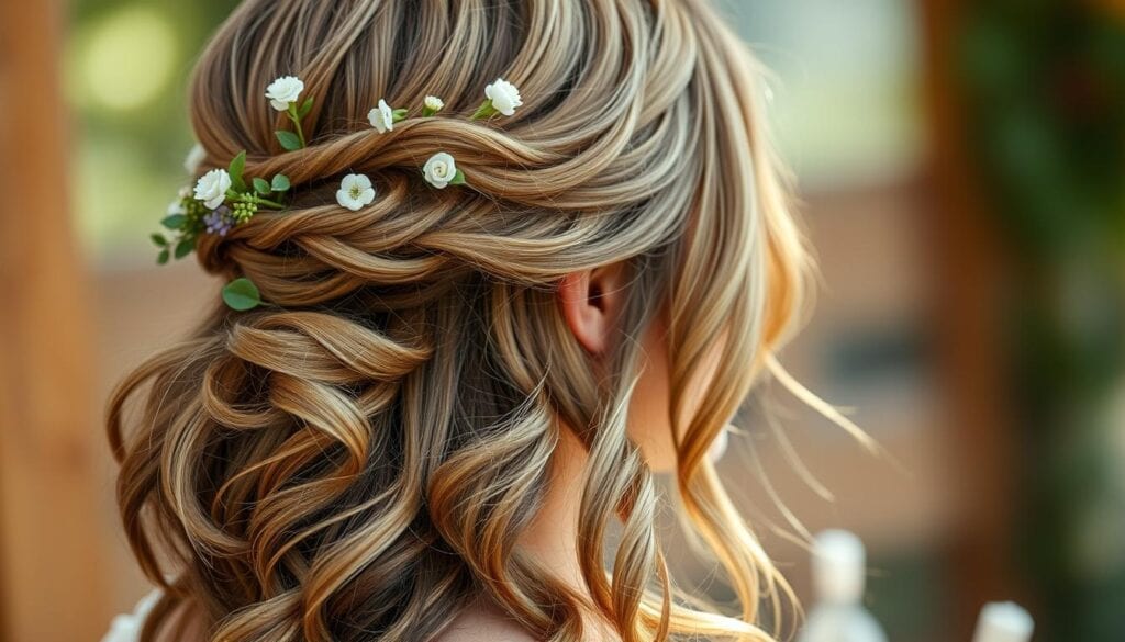 Romantische Boho-Hochzeitsfrisur