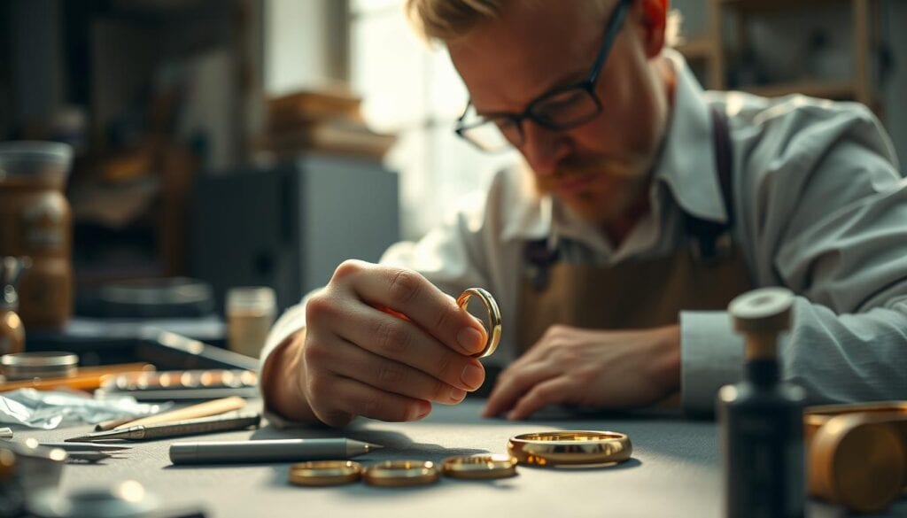 Schmuckdesigner bei der Arbeit mit Edelmetallen Schmuckdesigner bei der Arbeit mit Edelmetallen