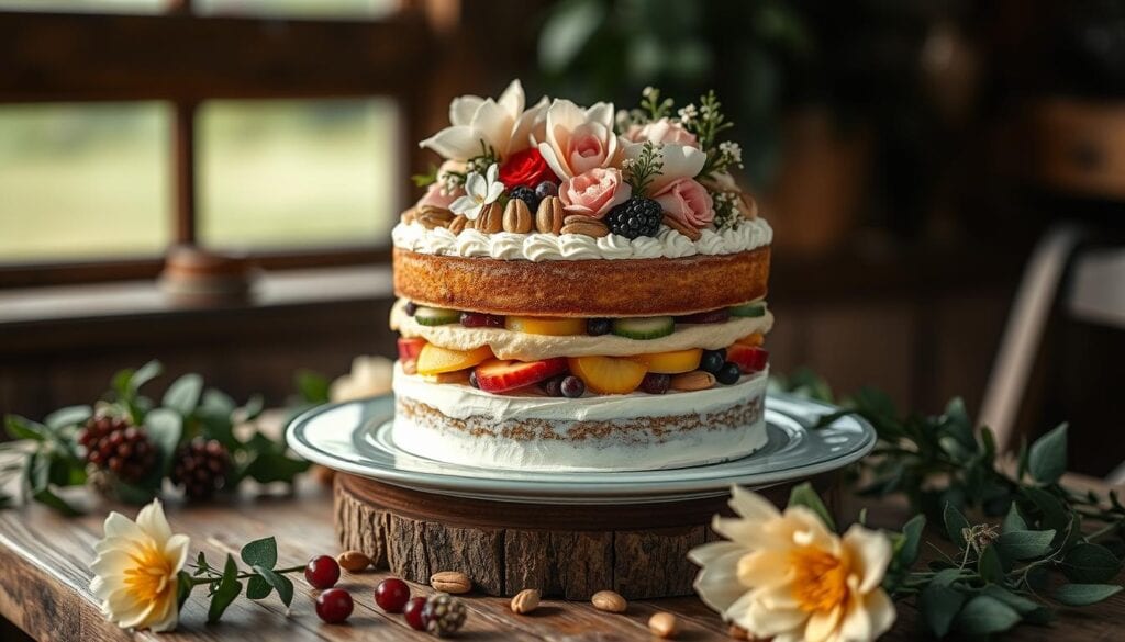 Vegane Hochzeitstorte mit natürlichen Füllungen Vegane Hochzeitstorte mit natürlichen Füllungen