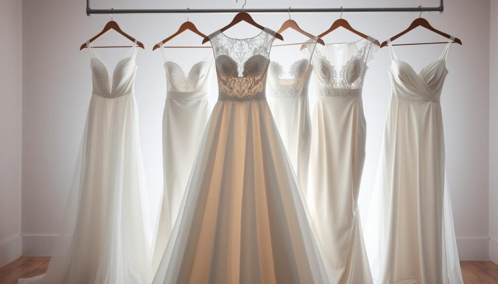 Figurschmeichelnde Brautkleider Stoffauswahl