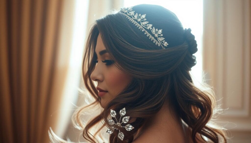 Frisur mit Diadem halboffen