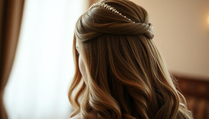 Frisur mit Diadem halboffen