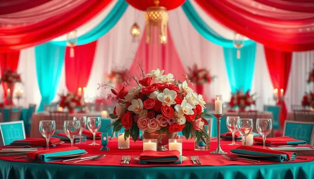Hochzeitsdekoration in Rot und Türkis Hochzeitsdekoration in Rot und Türkis