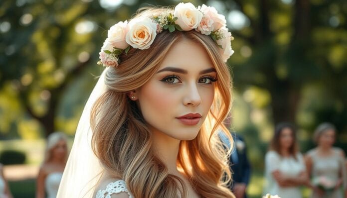 Blumenkranz Hochzeit offene Haare