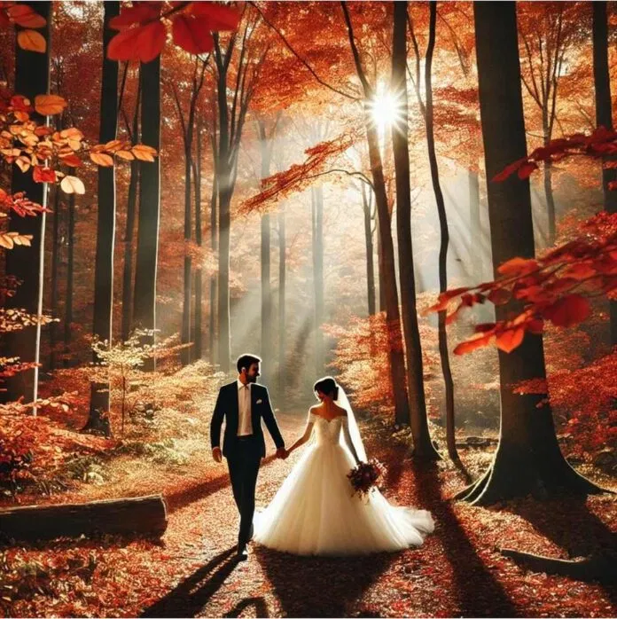 Brautpaar im herbstlichen Wald von Muggendorf