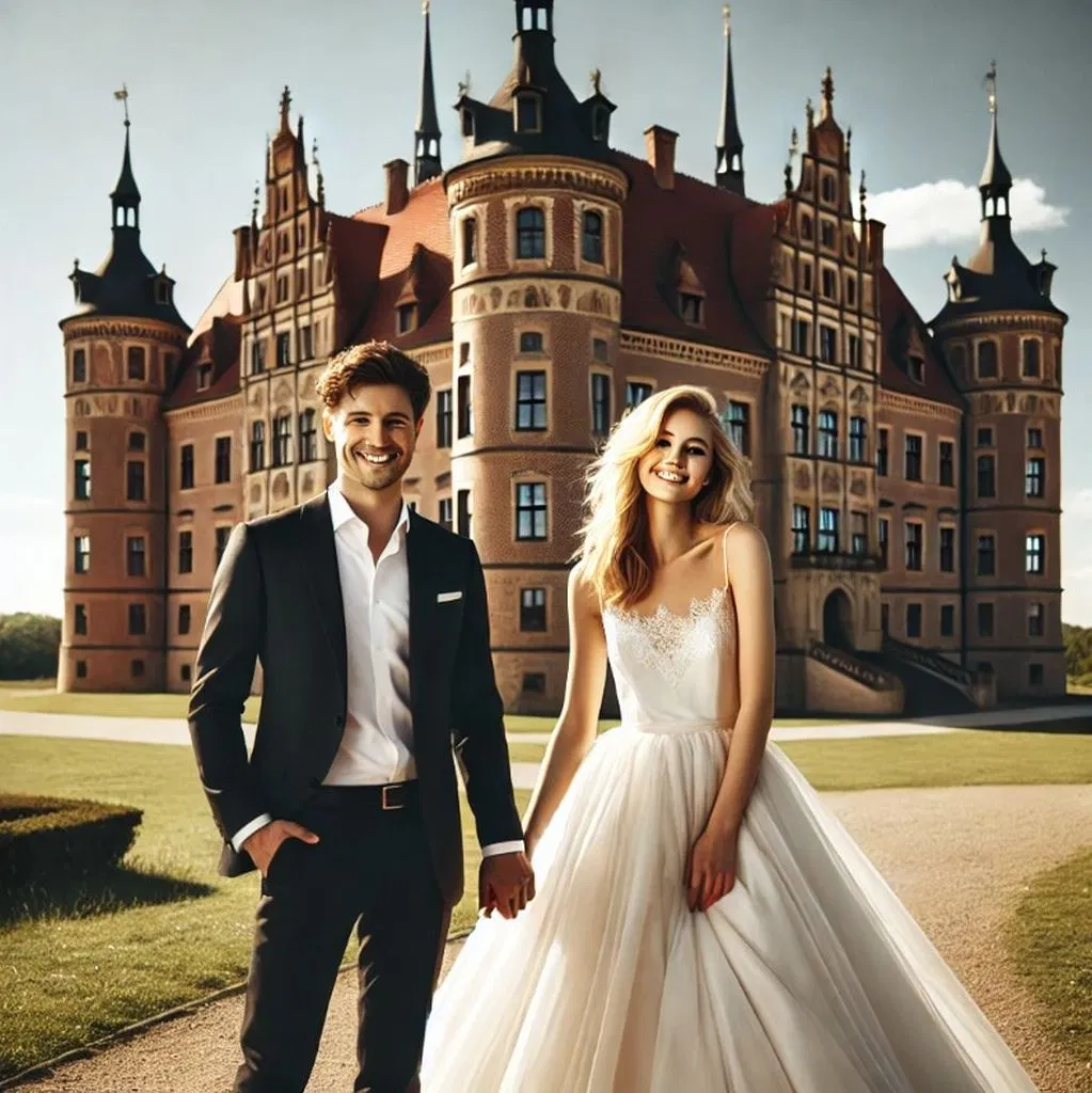 Brautpaar vor Schloss Wesenberg