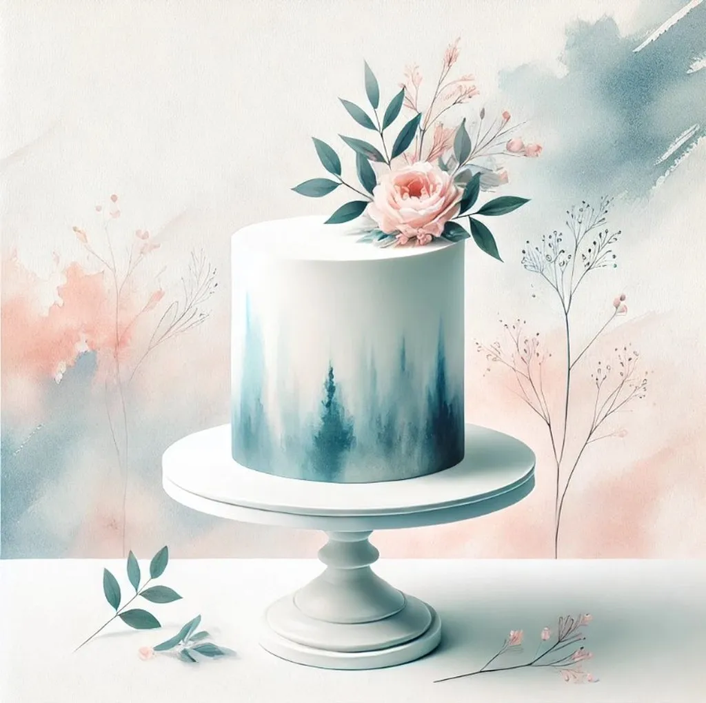 Eine kunstvoll bemalte Watercolor-Hochzeitstorte, elegant präsentiert