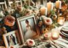 Personalisierte Hochzeitstafel: So machst du sie einzigartig Nahaufnahme einer Hochzeitstafel mit Fotos und Blumenarrangements als Dekoration