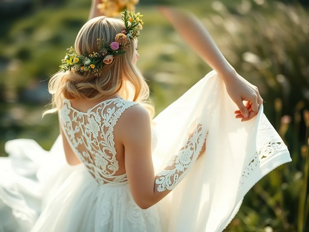 Boho Brautkleid mit Blumenkranz Boho Brautkleid mit Blumenkranz