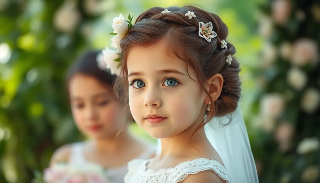 Hochzeitsfrisuren Blumenmädchen Accessoires 2025