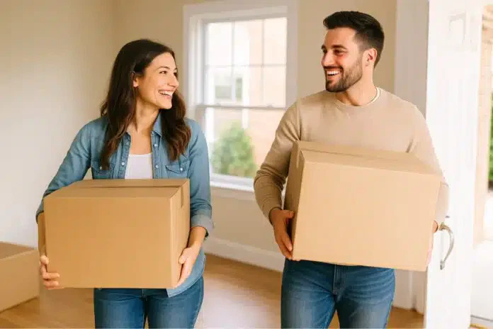 Junges Paar beim Einzug ins neue Zuhause